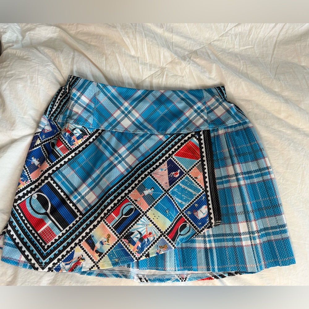 Lucky in Love Tennis Skirt Post It retro plaid schoolgirl pleats wrap S SMALL